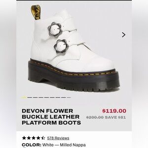 New Dr. Martens Devon Flower Buckle Leather Platform White boots Size 7